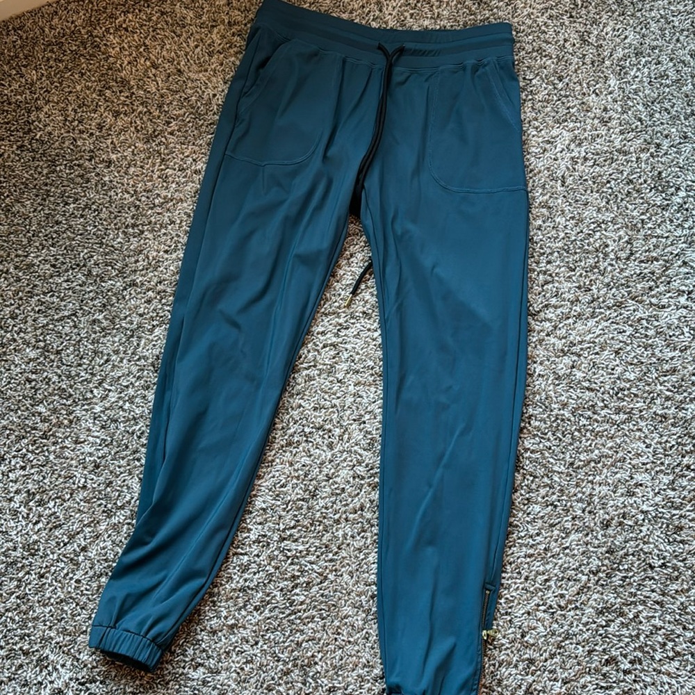 Dark Teal Peak Zipper Joggers, Size Small